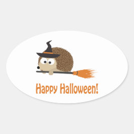 Adesivo Oval Feliz Dia das Bruxas! Hedgehog Witch