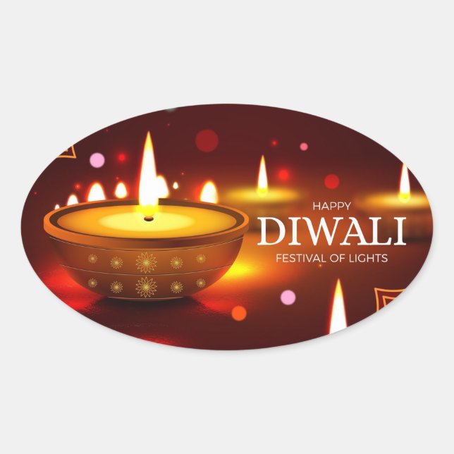 Adesivo Oval Feliz Diwali (Frente)