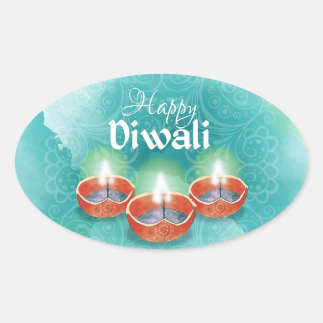 Adesivo Oval Feliz Diwali   (Frente)