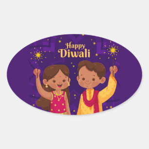 Adesivo Oval Feliz Diwali  
