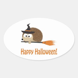 Adesivo Oval Feliz Halloween! Bruxa de Hedgehog