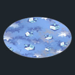 Adesivo Oval Feliz Hanukkah Falling Star e Dreidels<br><div class="desc">Você está vendo a coleção de Design Lee Hiller. Roupa,  Ofertas e Coleções Lee Hiller Fotografia ou Coleção de Arte Digital. Você pode ver sua fotografia da Nature em http://HikeOurPlanet.com/ e seguir seu blog de caminhada no Hot Primavera National Park.</div>