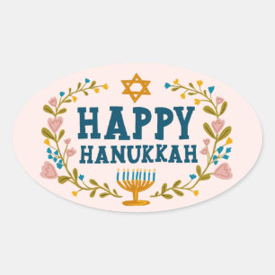 Adesivo Oval FELIZ HANUKKAH Feriado de Ferida Negra