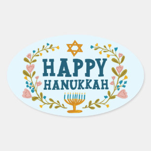 Adesivo Oval FELIZ HANUKKAH Feriado de Ferida Negra