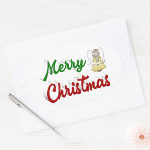 Adesivo Oval Feliz Natal Angel red script verde