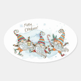 Adesivo Oval Feliz Natal Gnomos Oval Sticker