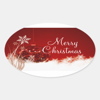 Adesivo Oval Feliz Natal Red Ornament Snowflake Oval Seal