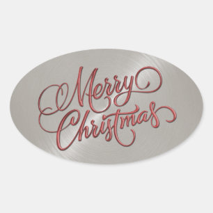 Adesivo Oval Feliz Natal Vermelho e Cinzas Emboscada Olhar