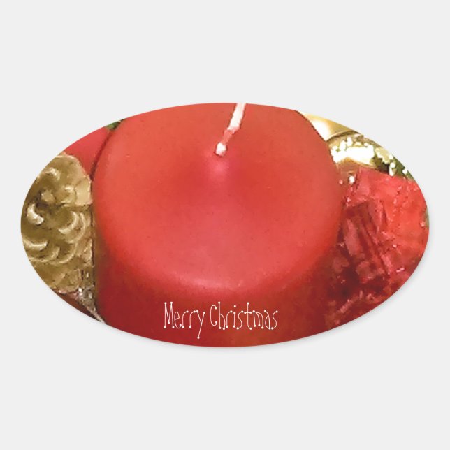 Adesivo Oval Feliz Natal Wreath (Frente)