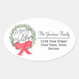 Adesivo Oval Feliz Natal Wreath Large Return Address