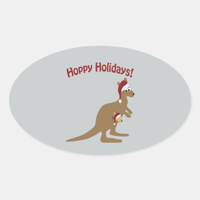 Adesivo Oval Feriados Hoppy! Natal Kangaroo (Frente)