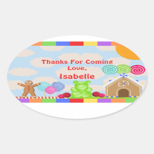Adesivo Oval Festa Candyland Obrigado Sticker