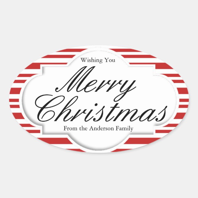 Adesivo Oval Festa de Candy Cane de Natal (Frente)