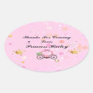 Adesivo Oval Festa de Princesa Rosa Obrigado Sticker