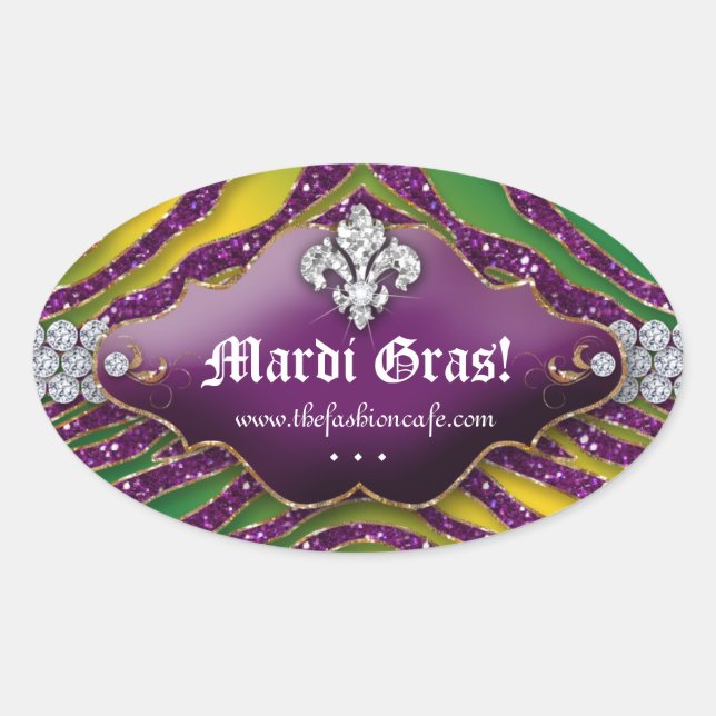 Adesivo Oval Festa de Zebra Fleur de lis Mardi Gras (Frente)