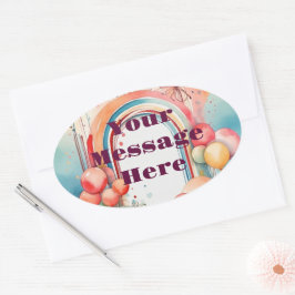 Adesivo Oval Festa do Arco-Íris de Aquarela