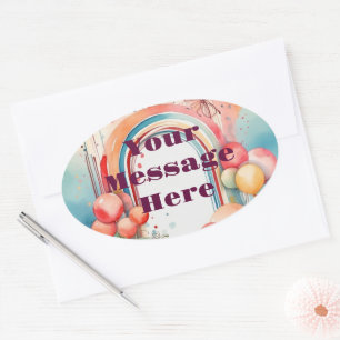 Adesivo Oval Festa do Arco-Íris de Aquarela