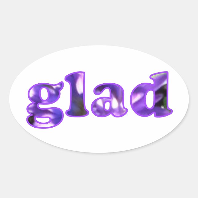 Adesivo Oval Fico feliz com autocolantes de flores roxas (Frente)