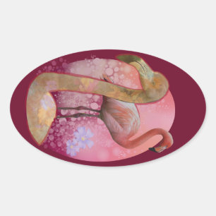Adesivo Oval Flamingo floral