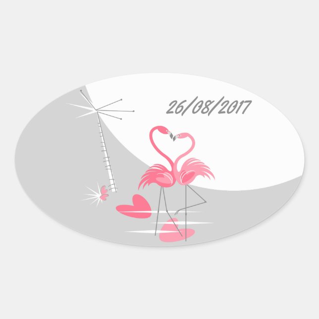 Adesivo Oval Flamingo Love Large Moon Date Voval (Frente)
