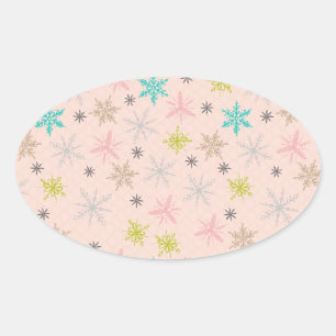 Adesivo Oval Flocos de neve cor-de-rosa Cinzas de Verde limão