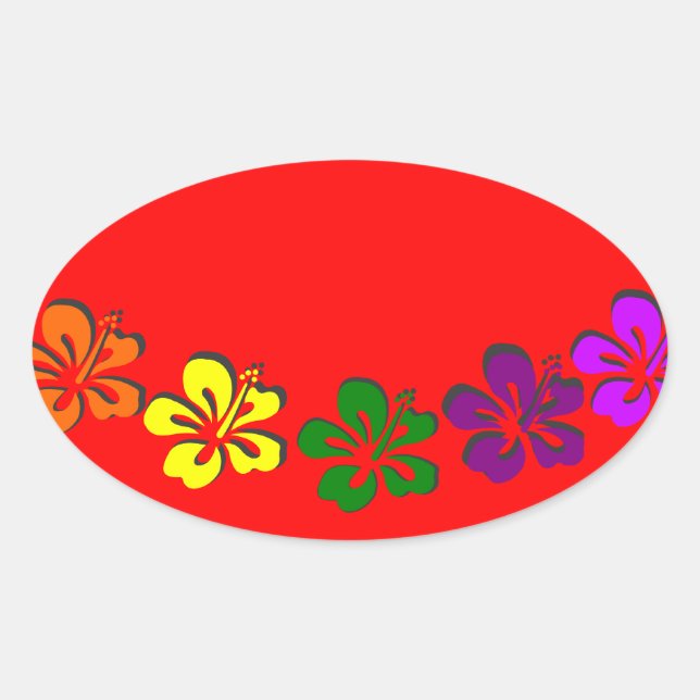 Adesivo Oval Flor arco-íris hibisco (Frente)