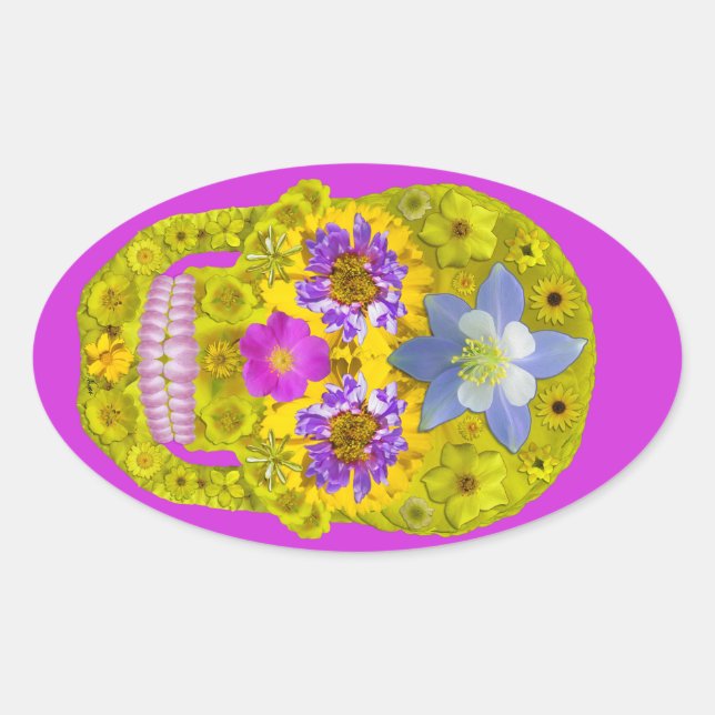 Adesivo Oval Flor - Crânio 3 (Frente)