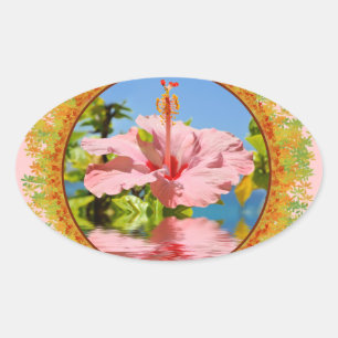 Adesivo Oval Flor de hibisco rosa acima da água, no quadro de l