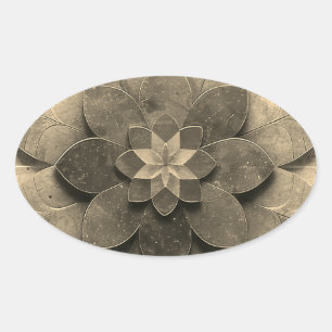 Adesivo Oval Flor Texturizada com Mandala, Ouro antigo