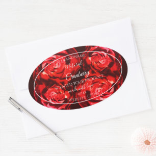 Adesivo Oval Floral Product Packaging Labels Rosa vermelha Flor