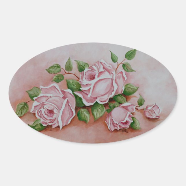 Adesivo Oval Floral Vintage Cor-de-rosa-rosa Flores Rosas Chiqu (Frente)