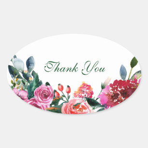Adesivo Oval Flores Aquarela Verde Rosa Floral Vintage Chic