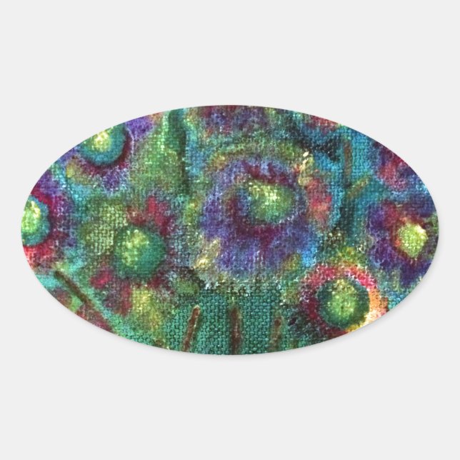 Adesivo Oval Flores de abstrato (Frente)