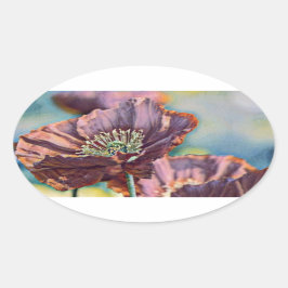 Adesivo Oval Flores de papoila cor-de-laranja roxa