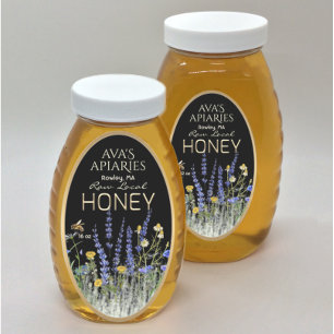 Adesivo Oval Flores selvagens Raw Raw Honey Label Bee Dourado