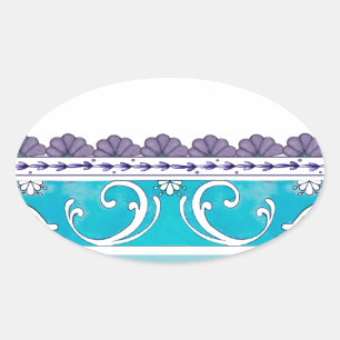 Adesivo Oval Fluer De Lis Blue Swirl Design