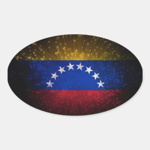 Adesivo Oval Fogo-de-artifício da bandeira de Venezuela