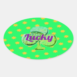 Adesivo Oval Folha de trevo verde-luxuosa