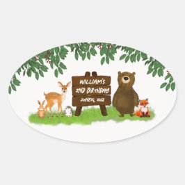 Adesivo Oval Forest Animals Rustic Woodland Kid's Birthday