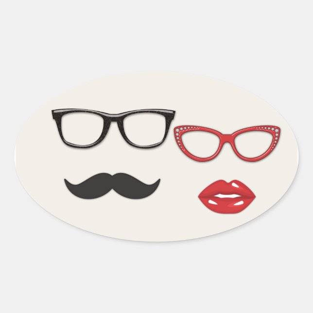 Adesivo Oval Foto: Booth Props Mustache Stickers (Frente)