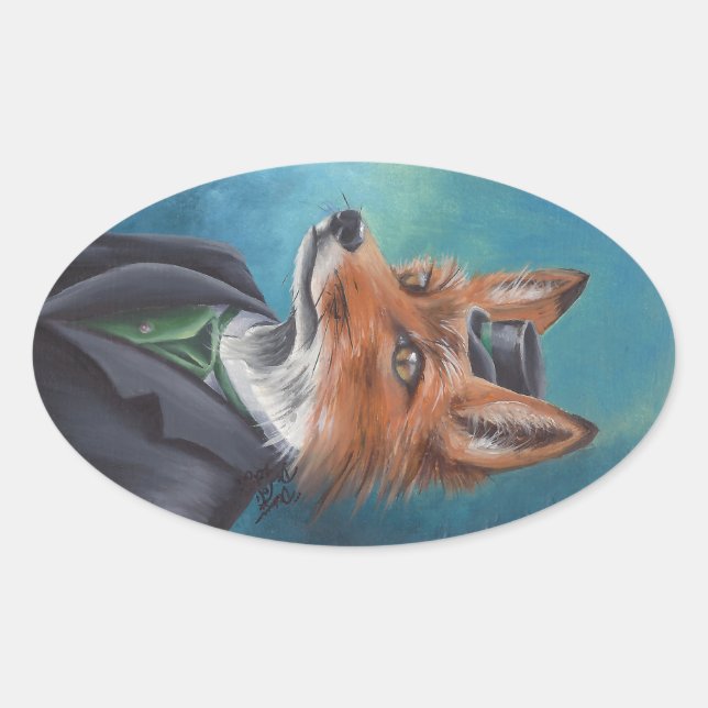 Adesivo Oval Fox Sticker Animal Sticker Fox Victorian Fox (Frente)