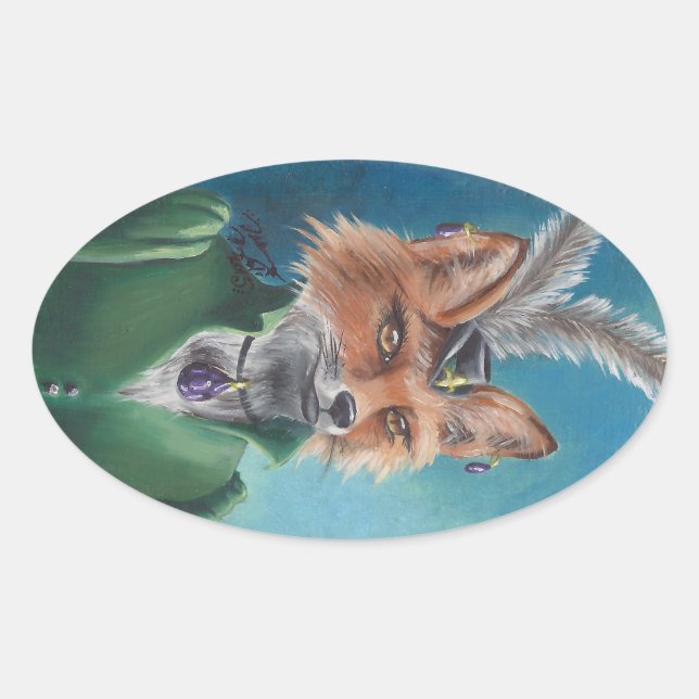 Adesivo Oval Fox Sticker Fox in Clothes Victorian Fox (Frente)
