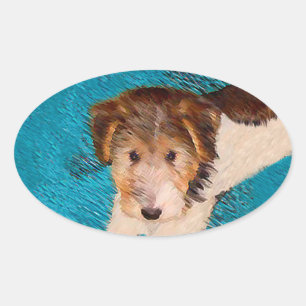 Adesivo Oval Fox Terrier Puppy Painting - Arte Original De Cão