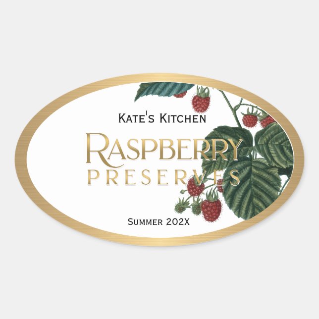 Adesivo Oval Framboesa Preserva Jelly Label Vintage (Frente)