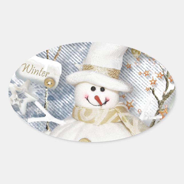 Adesivo Oval Frio Winter Snowman (Frente)