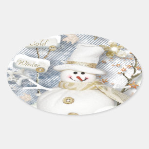 Adesivo Oval Frio Winter Snowman
