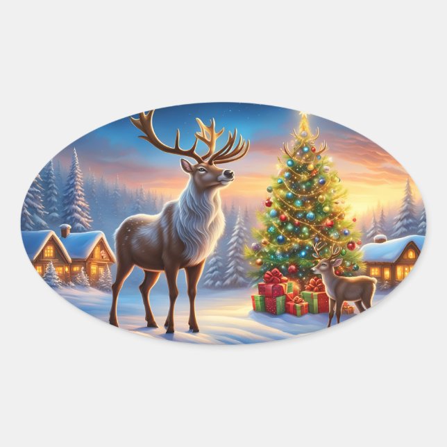 Adesivo Oval Frohe Weihnachten Fensteraufkleber (Frente)