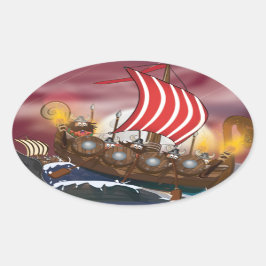 Adesivo Oval Frota de Invasão de Navio Viking