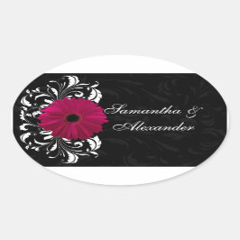 Adesivo Oval Fuchsia Scroll Gerbera Daisy w/Black and White