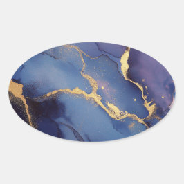 Adesivo Oval Fundo azul com listras e pontos dourados